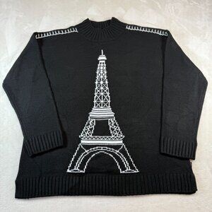 Karl Lagerfeld Paris Eiffel Tower Black Sweater Womens M Cozy Chic Mockneck